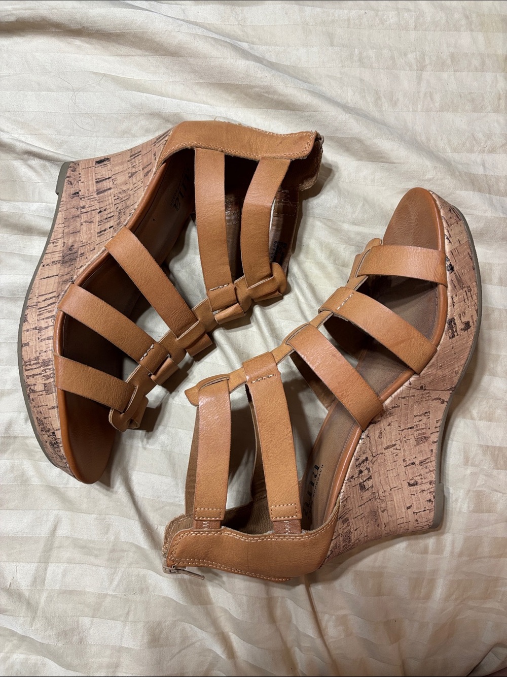 a.n.a Tan Strappy Cork-Effect Wedge Sandals - Picture 1 of 3